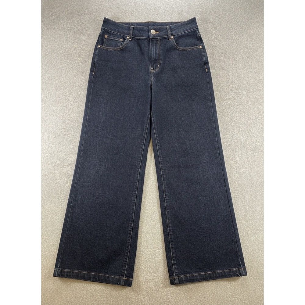 Rachel Zoe Women High Rise Wide Leg Jeans Dark Wash Indigo Denim Trouser Size 12